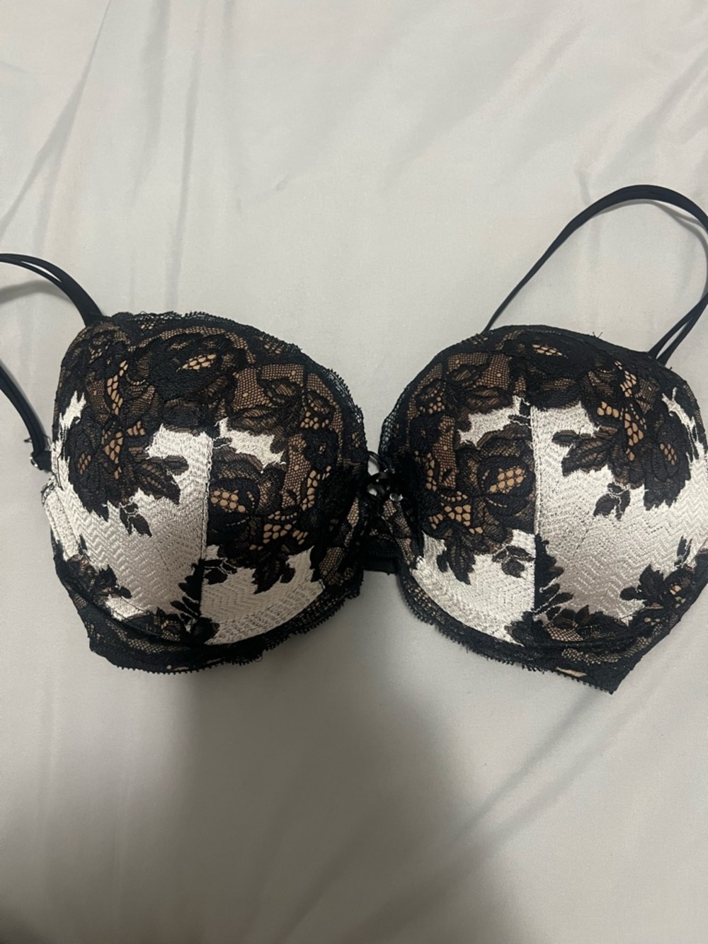 Victoria's Secret Black Lace Overlay Cream Push-Up Bra
